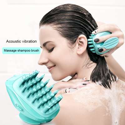 2019 New  arrival product  food-grade silicone head cleaner ultrasonic massager waterproof electric shampoo hair brush for bath